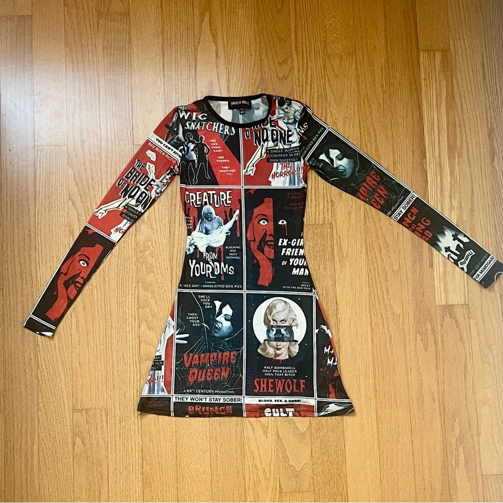 Horror print mesh dress